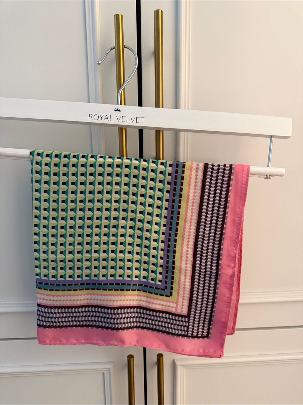 Small Pink-Trim Patterned Scarf